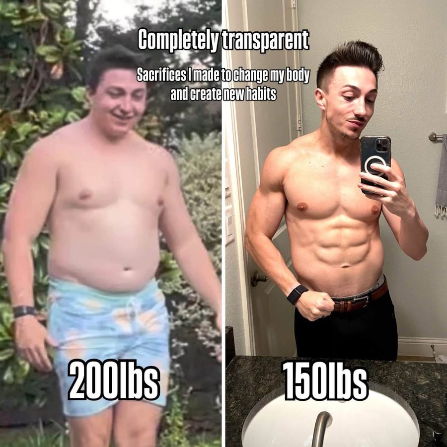 Before-and-after men's weight loss transformation photo, community member 1