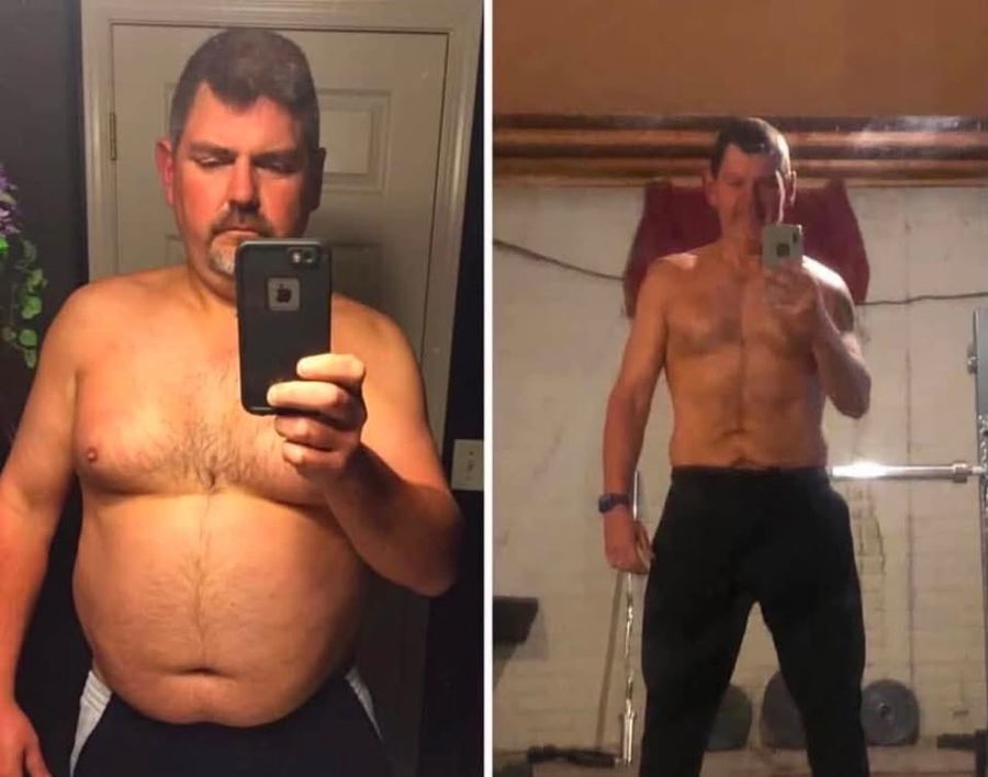Before-and-after men's weight loss transformation photo, community member 2