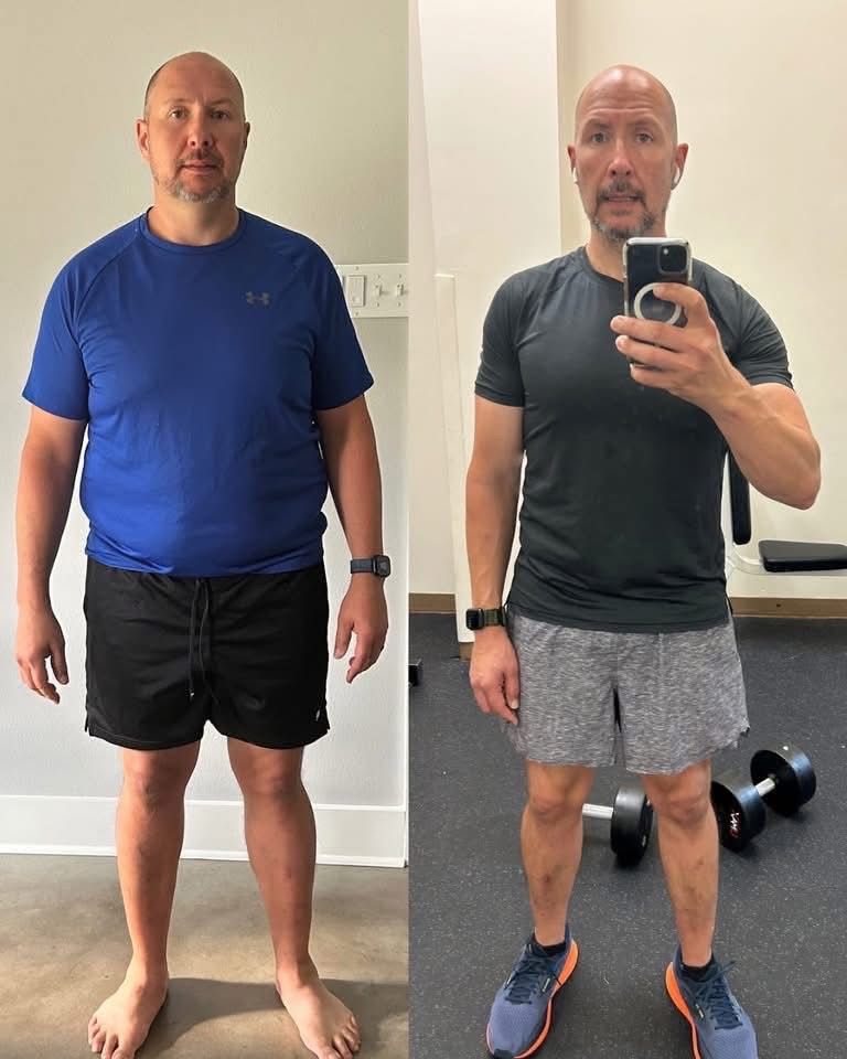 Before-and-after men's weight loss transformation photo, community member 3