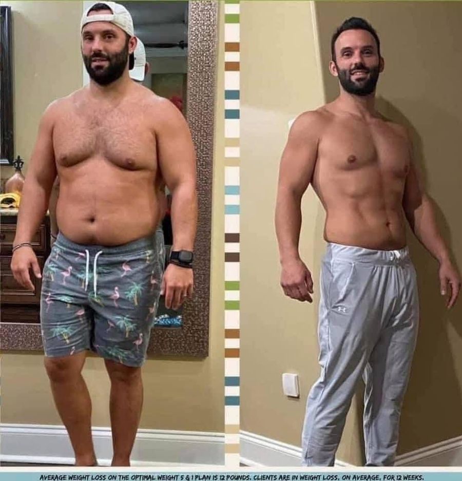 Before-and-after men's weight loss transformation photo, community member 8