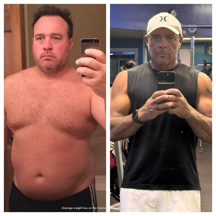 Before-and-after men's weight loss transformation photo, community member 14