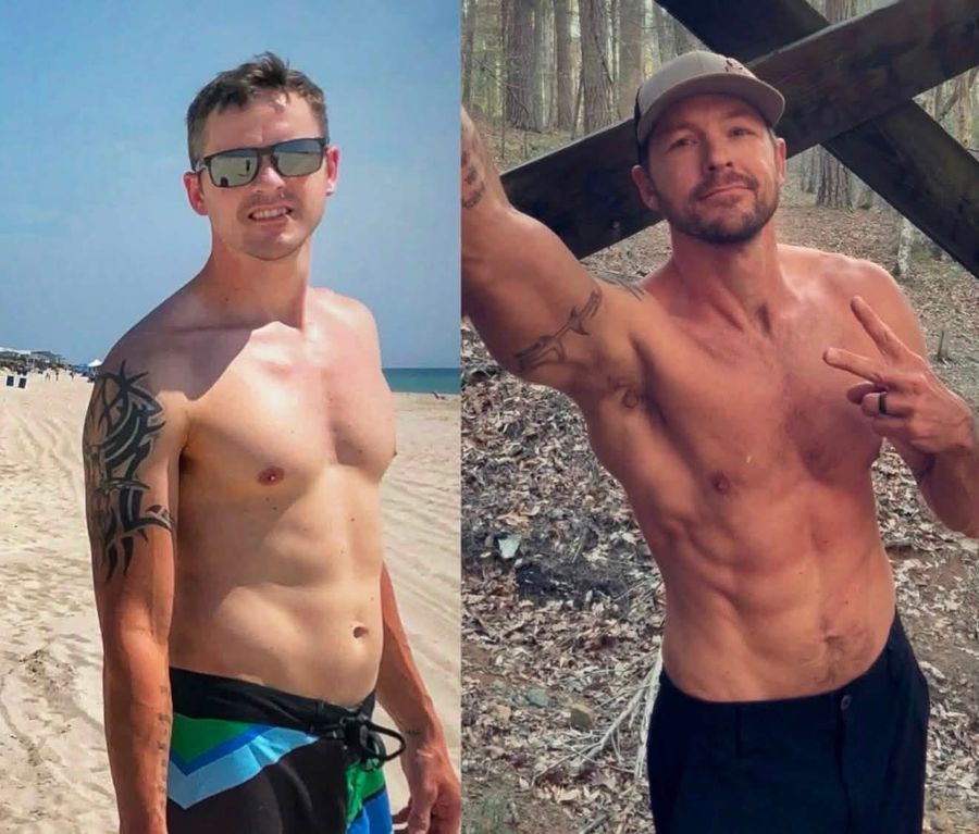 Before-and-after men's weight loss transformation photo, community member 16